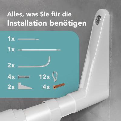 Erica – Duschvorhangstange in U-Form für Wandmontage ohne Deckenhalterung – 70x165x70 cm Duschstange