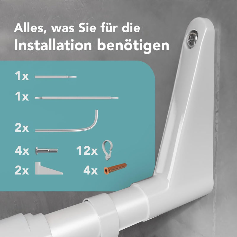 Erica – Duschvorhangstange in U-Form für Wandmontage ohne Deckenhalterung – 70x165x70 cm Duschstange