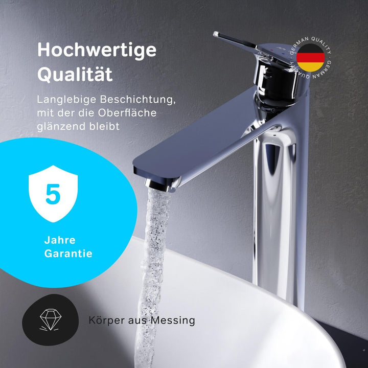 AM.PM Waschtischarmatur Hoch für Aufsatzwaschbecken mit Klick- Ablaufgarnitur, Chrom (X-Joy FXA92200