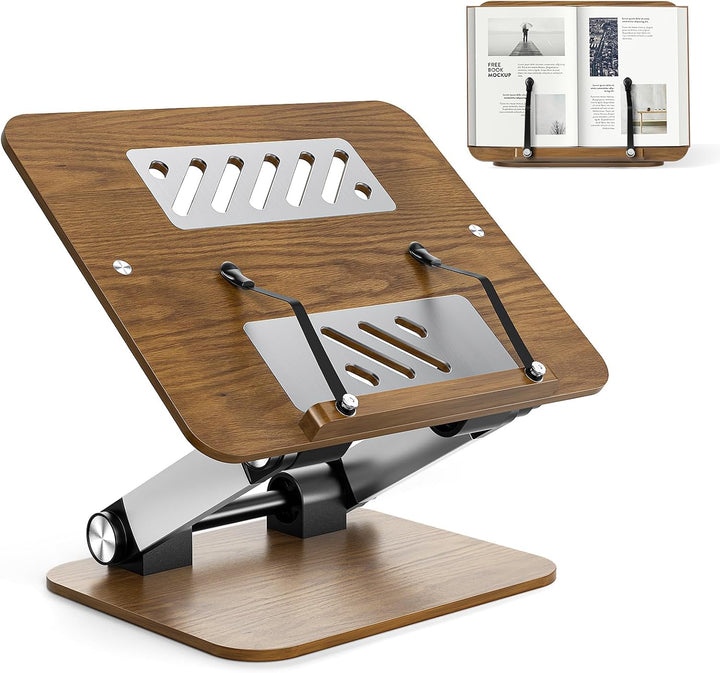 Buchständer, Verstellbarer Buchhalter mit 180° drehbarer Basis, Kochbuchständer, Rezeptbuchhalter mi