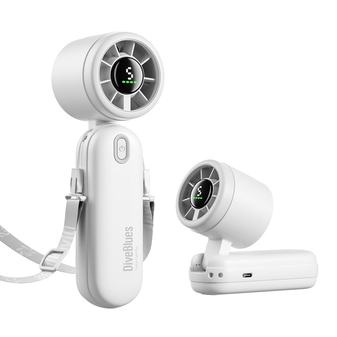 Diveblues 3-in-1 Handventilator Turbo Ventilator mit 4000mAh USB-Akku Aufladbar, 5 Stufen, Faltbar T