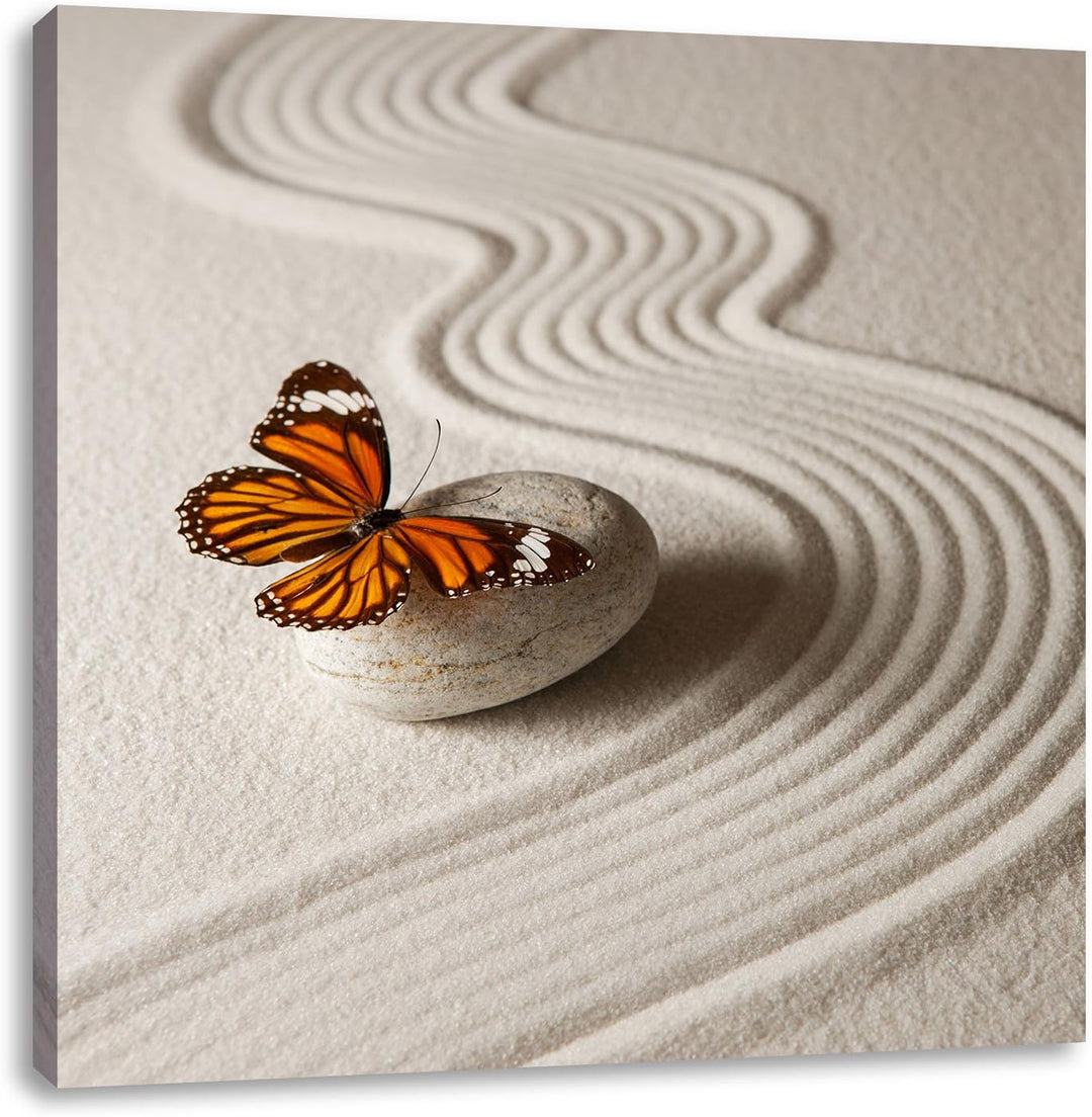 Zen Schmetterling, Format: 70x70 auf Leinwand, XXL riesige Bilder fertig gerahmt mit Keilrahmen, Kun