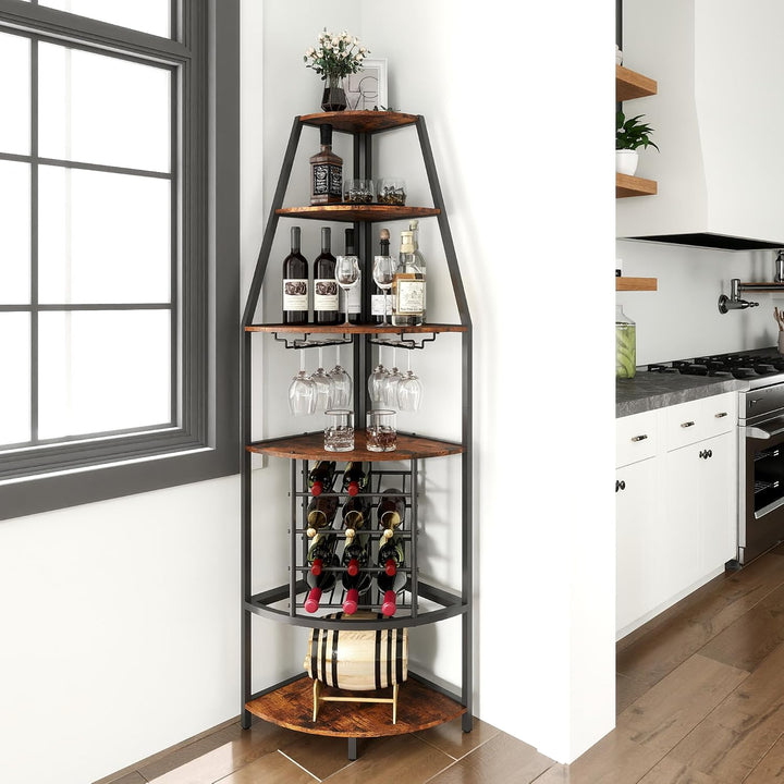 5-stöckiges Eck-Weinregal, stehend Barschrank mit Glashalter and Weinaufbewahrung, industrielles Win