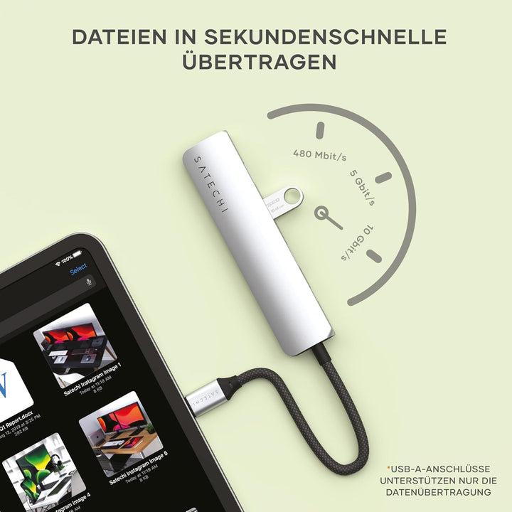 SATECHI 6-in-1 Slim Plus USB-C-Hub, Multiport-Adapter mit 100-W-PD-Ladefunktion, HDMI 4K@60Hz, 2 x U