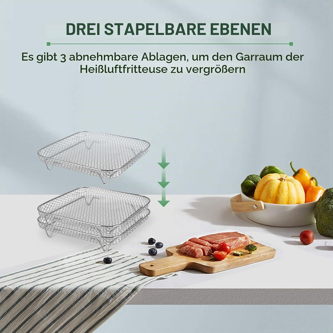 Pyatofyy Airfryer Rack, Square Dreischichtiges Luftfritteusen-dörrgestell, Heissluftfritteuse Airfry