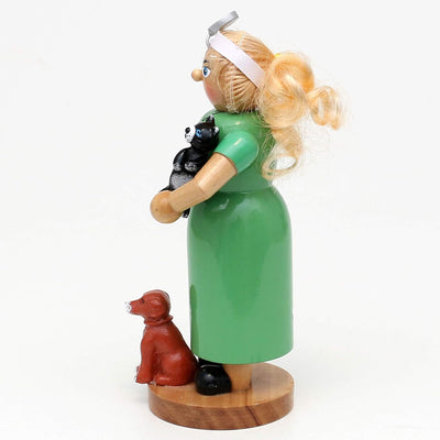 Dekohelden24 Holz Räucherfigur/Räucherfrau als Tierärztin, L/B/H: 10,5 x 8 x 19,5 cm, 19 cm