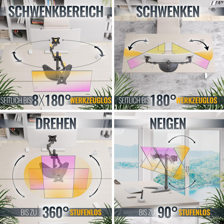 RICOO Monitor Halterung Tisch, Dual Monitor Arm für 12 - 27 Zoll, Monitorhalterung 2 Monitore, Bilds