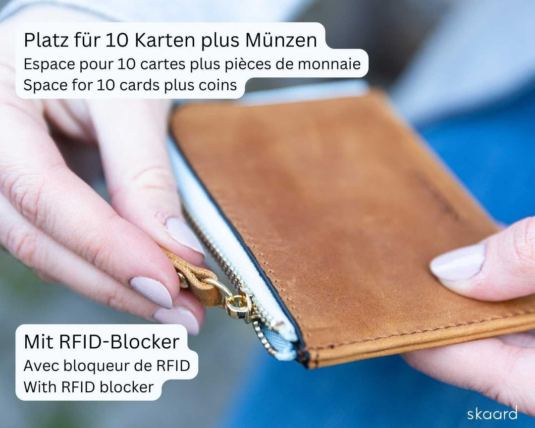 skaard Kleine Damen Geldbörse aus Leder, Braun/Hellblau mit RFID-Schutz Braun / Eisblau, Braun / Eis