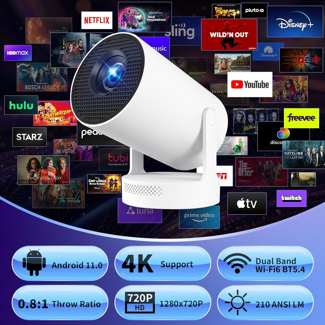 Mini Beamer, 4K 1080P Tragbarer Mini Projektor, Ausgestattet mit Bluetooth 5.4, HDMI-Schnittstelle,