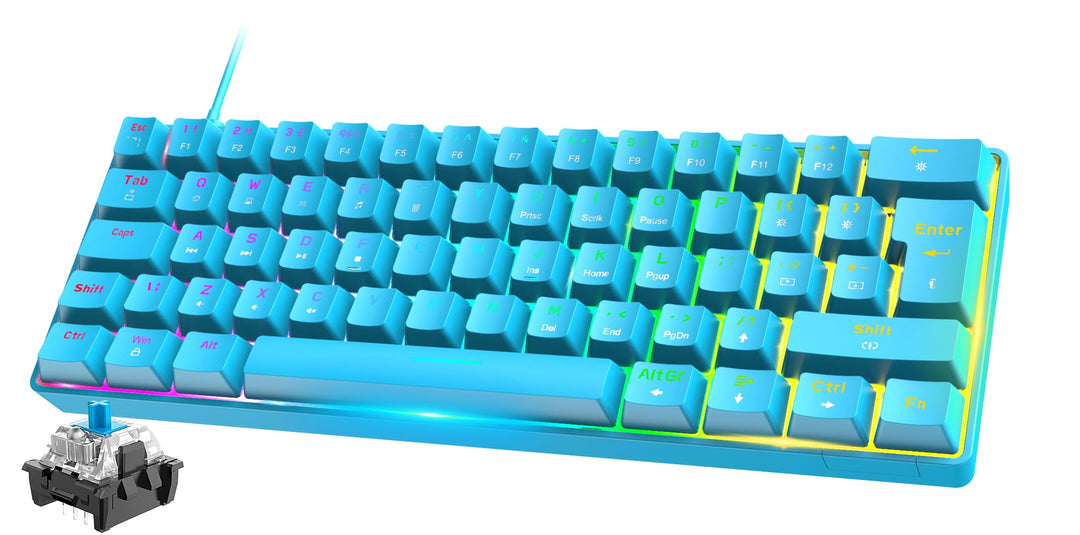 Mini 60% RGB Gaming-Tastatur,Mechanischer Blaue Schalter mit Kompakten 62 Tasten,18 RGB LED-Chroma-H