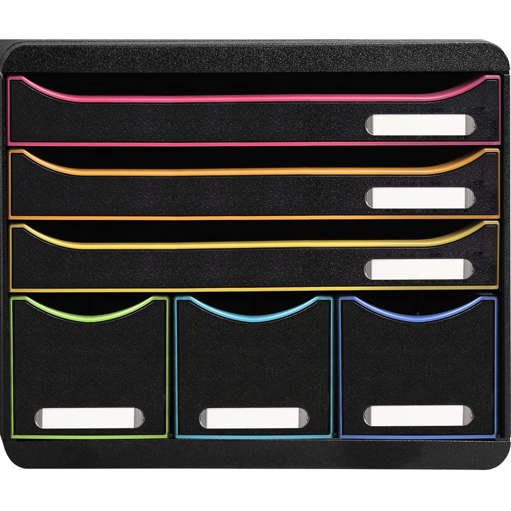 Exacompta 306914D Ablagebox Harlekin Querformat mit 6 Schubladen für DIN A+ Dokumente. Belastbare Sc
