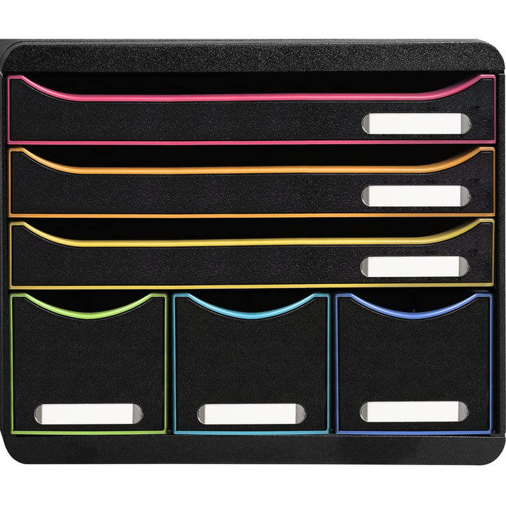 Exacompta 306914D Ablagebox Harlekin Querformat mit 6 Schubladen für DIN A+ Dokumente. Belastbare Sc