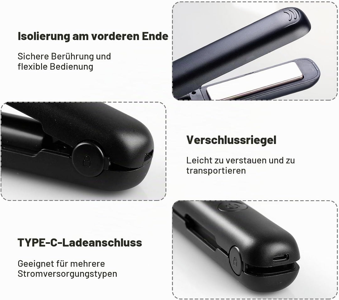 Mini 2-in-1 kabelloses Glätteisen und Lockenstab für Kurze, lockiges und langes Haar - tragbarer Rei