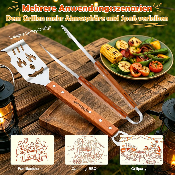 7-in-1 Grillspachtel mit Grillzange, Grillbesteck Set aus Edelstahl, Kreativer Grillzubehör Männer G
