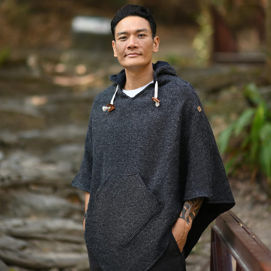 virblatt - Poncho Herren Wolle &amp; Poncho Damen | Wolle &amp;Polarfleece Herren Poncho Winter Fleece warm