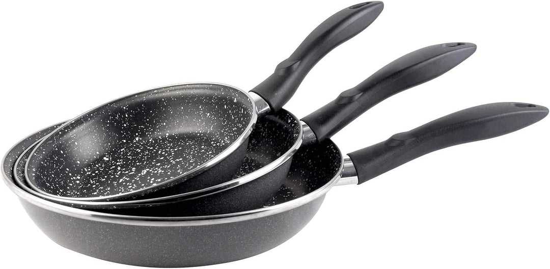 MAGEFESA K2 Gransasso Set mit 3 Bratpfannen (18/20/24) cm aus verglastem Stahl, grau melierte Aussen