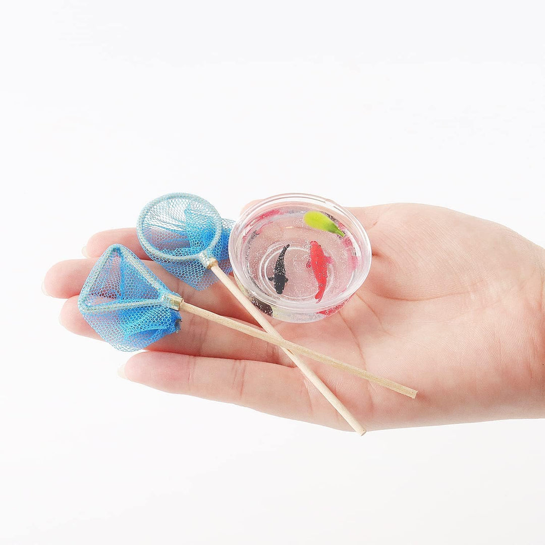 Super Idee Miniatur Angelrute Set 11er Set Angelstuhl Fischernetz Strohhut Fischschale mit Fischer A