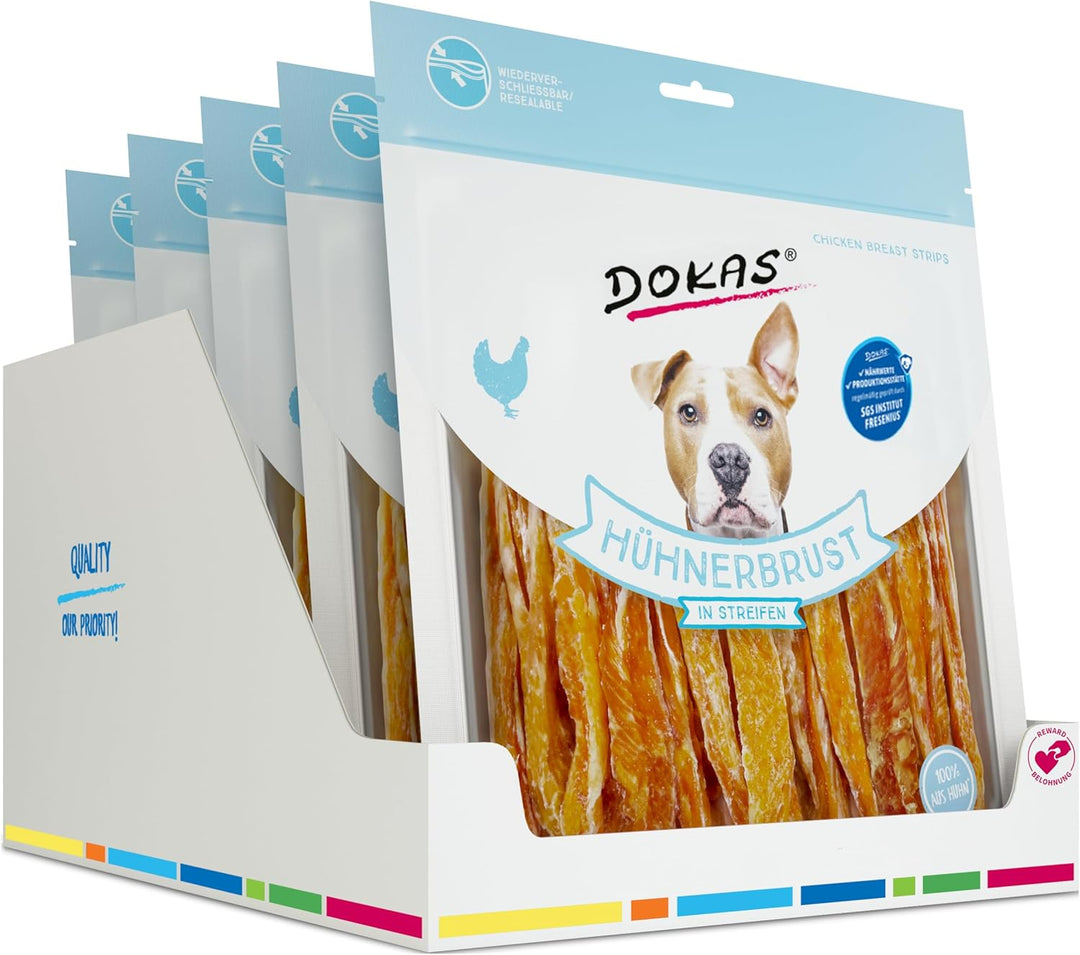 DOKAS Getreidefreier Premium Snack in Streifen für Hunde – Ideal für zwischendurch 5 x 500g