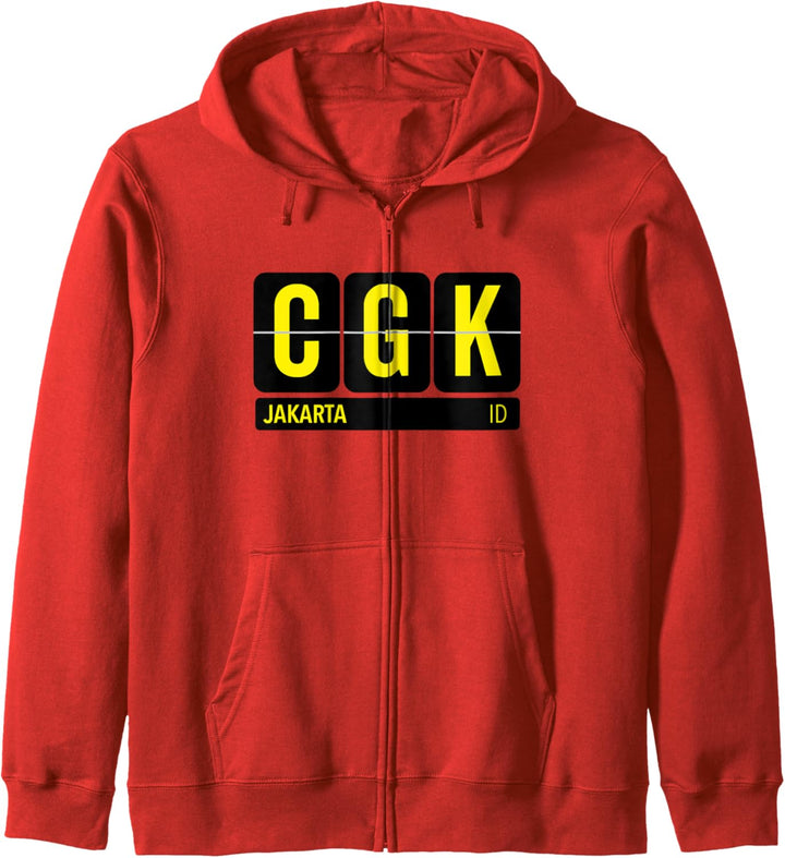 CGK Jakarta Indonesien Reise-Souvenir Gelb Text Kapuzenjacke