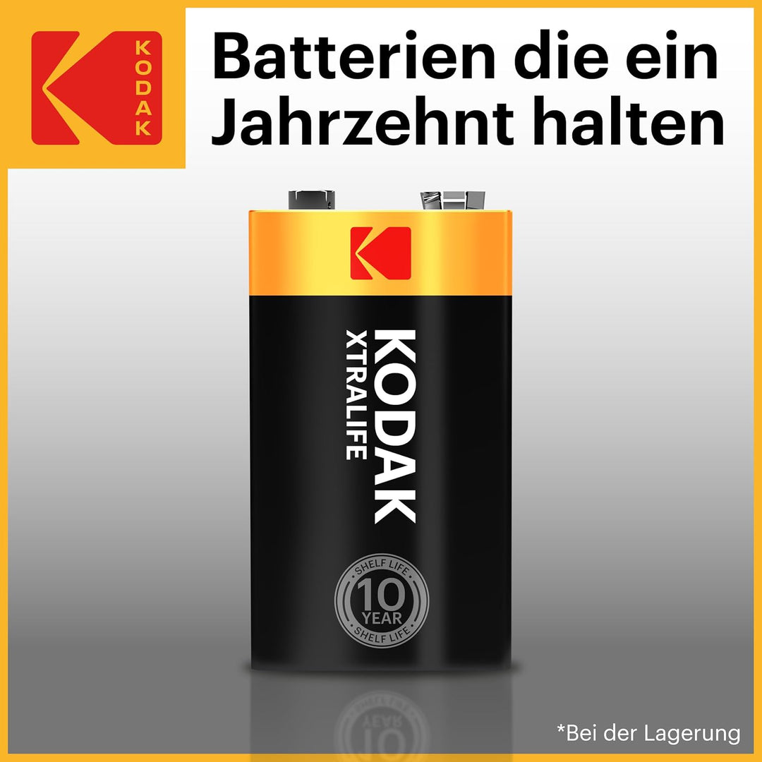 Kodak | 9 Volt Blockbatterie für Rauchmelder | 9V Batterien | 10 Stück | PP3, 9V