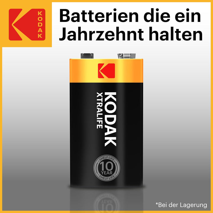 Kodak | 9 Volt Blockbatterie für Rauchmelder | 9V Batterien | 10 Stück | PP3, 9V