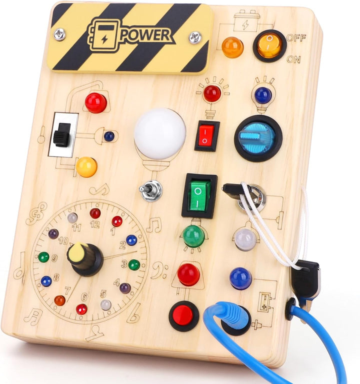 Busy Board Montessori Spielzeug ab 1 jahr Activity Board Holzspielzeug Mit 10 Schaltern und 23 LED L