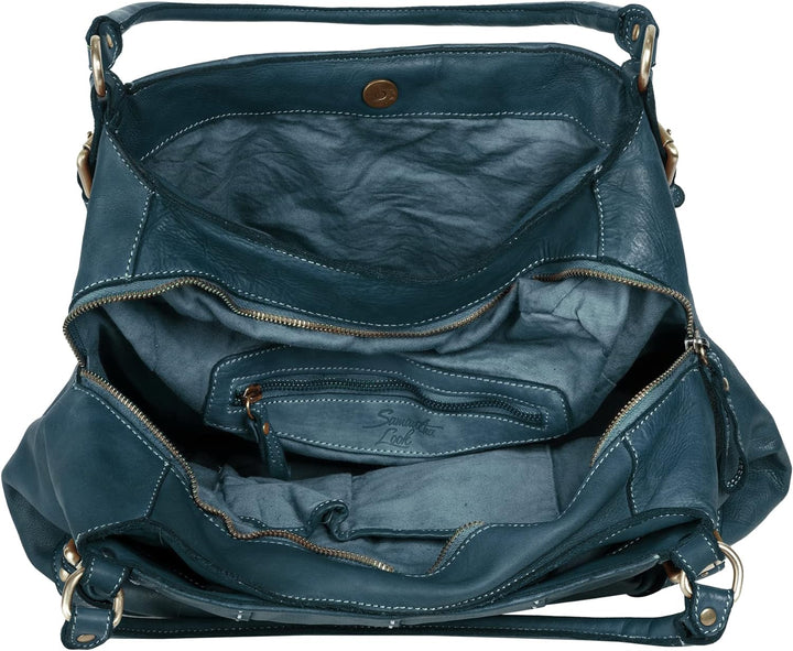 Samantha Look Shopper Echt Leder Damen - 021779 Blau, Blau
