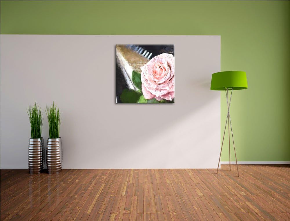 Noten auf Rosenblätter, Format: 70x70 auf Leinwand, XXL riesige Bilder fertig gerahmt mit Keilrahmen