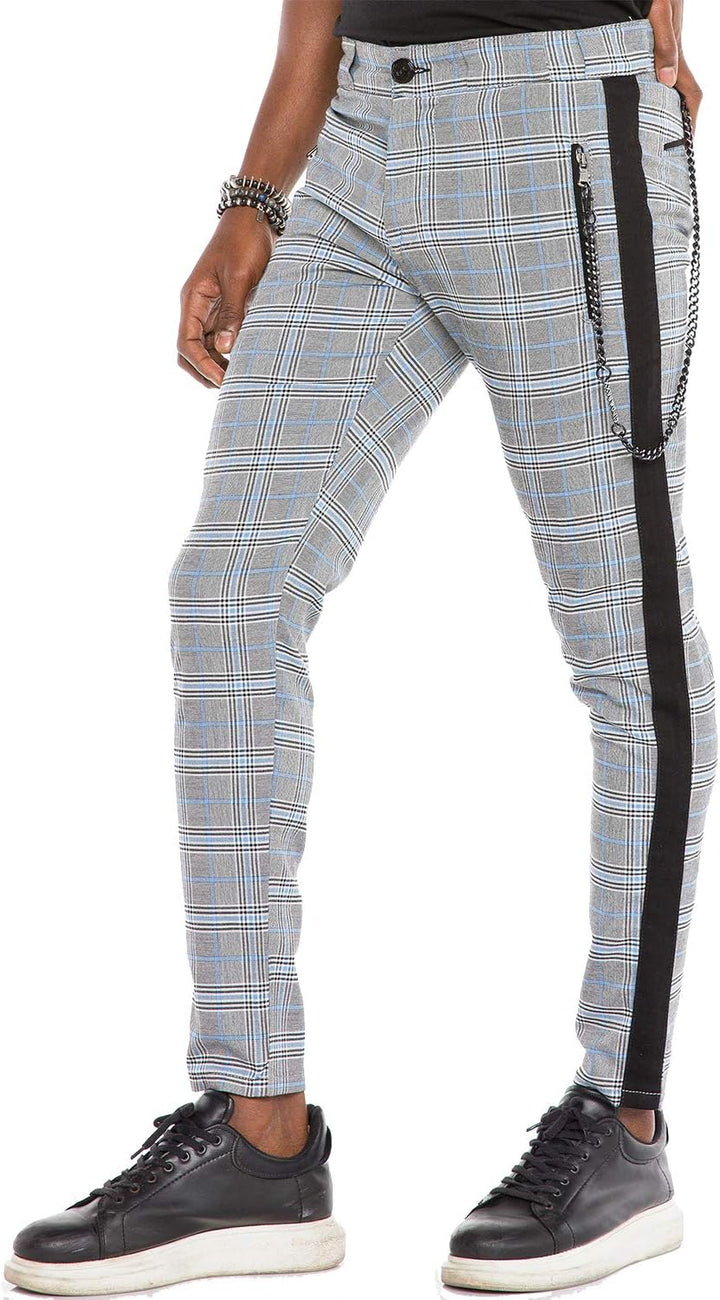 Cipo & Baxx Herren Hose Fashion kariert und gestreift mit Schlüsselkette Grau W31 L34