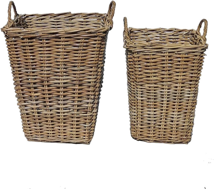 Rattan Korb MATERA 2er Set mit Henkel eckig aus Natur-Rattan geflochten | rustikal Weidenkorb Flecht