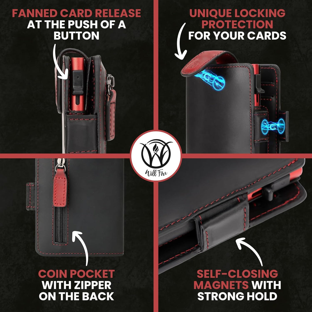 WillFire® MagFlap | Geldbörse Herren | Extra Schlüsselanhänger | Leder Kartenetui für 10-12 Karten |