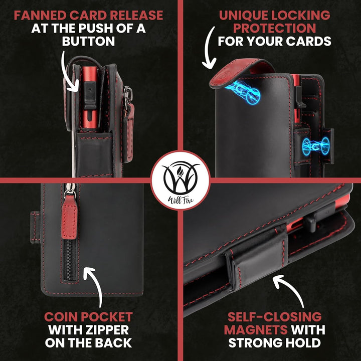 WillFire® MagFlap | Geldbörse Herren | Extra Schlüsselanhänger | Leder Kartenetui für 10-12 Karten |