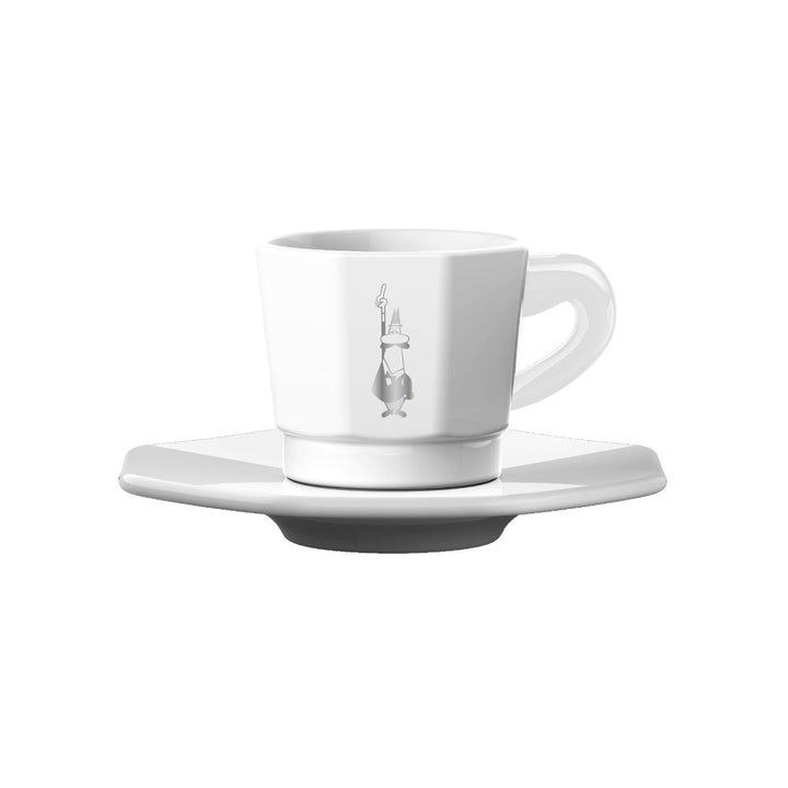 Bialetti Octagonal Cups, Set 4 Cups, White and Silver, 75 ml,