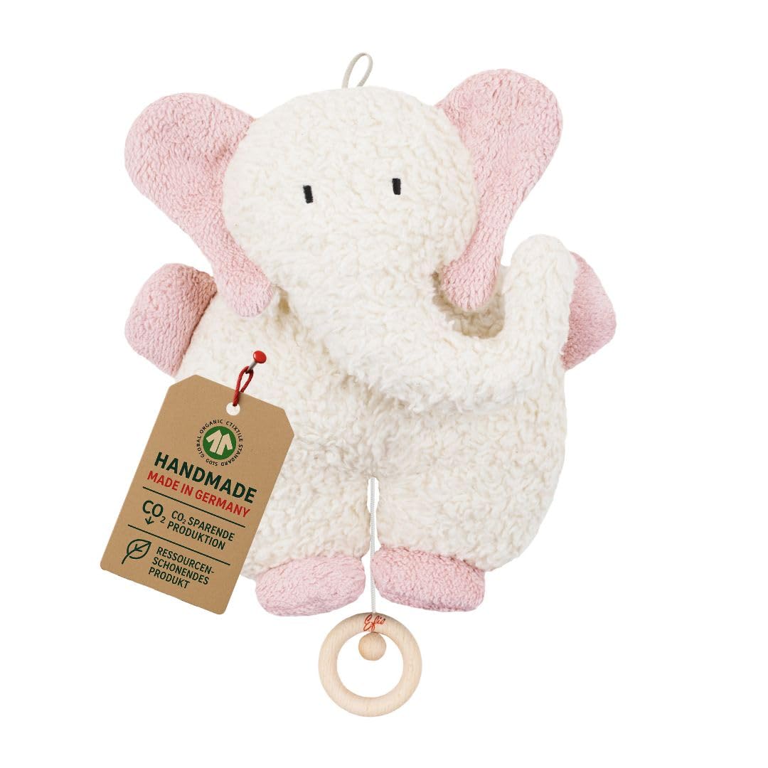 Efie Bio - Spieluhr Elefant rosa - kontrolliert biologischer Anbau (organic) - Made in Germany - GOT