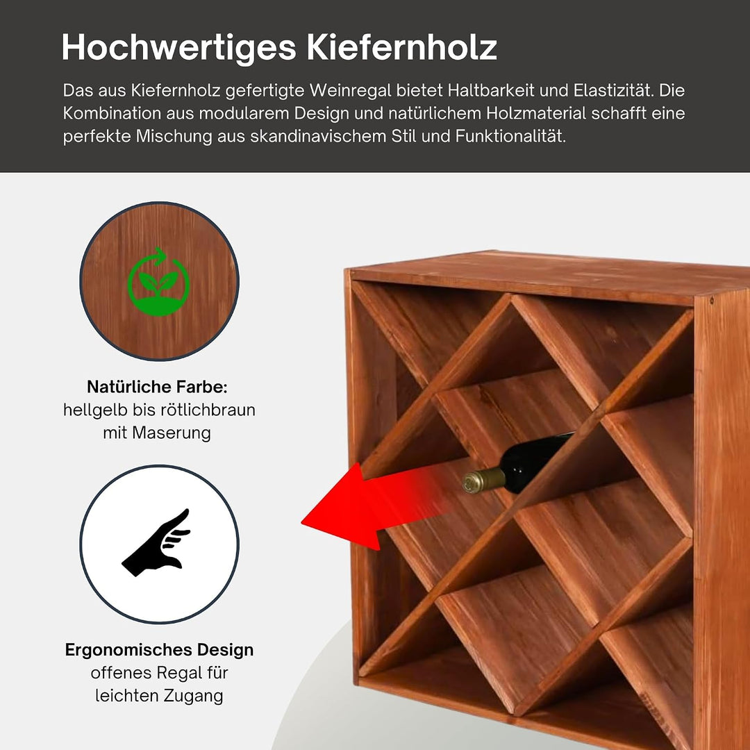 PROREGAL Modulares Weinregal VINCELLAR MOD | HxBxT 60x60x30cm | Rauten Modul für 30 Flaschen | Massi