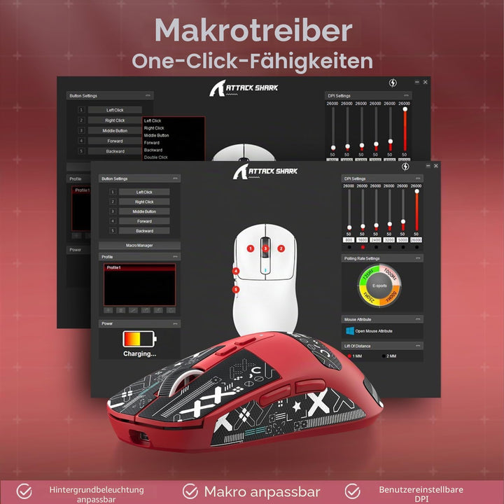 ATTACK SHARK X6 49g Superlight Mouse with Magnetic Charging Dock, PixArt PAW3395 Gaming Sensor, BT/2