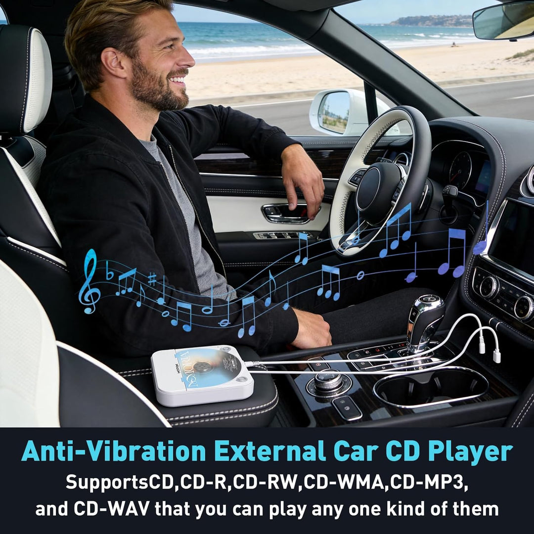 Tragbarer Auto-CD-Player mit USB-/AUX-Anschluss, MYPIN Externer CD-Player Kompatibel mit Autoradio,