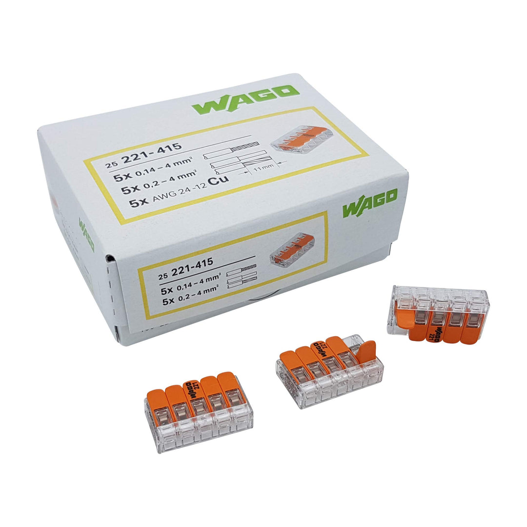 WAGO Steckklemme 5-Fach mit Hebel für starre (0,2-4 mm²) und flexible (0,14-4 mm²) Drähte zum wieder