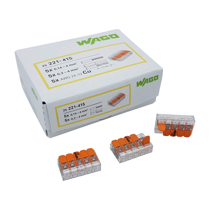 WAGO Steckklemme 5-Fach mit Hebel für starre (0,2-4 mm²) und flexible (0,14-4 mm²) Drähte zum wieder