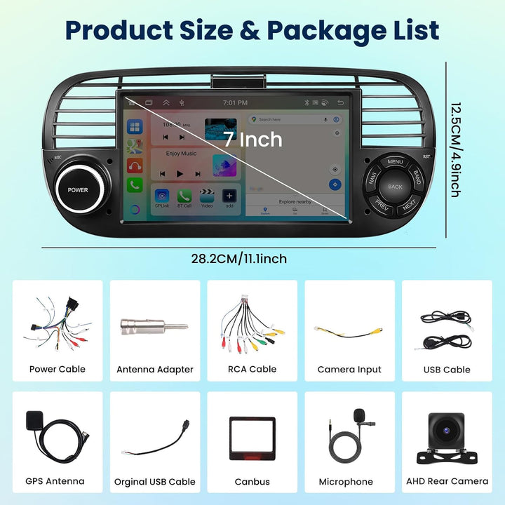 [6G+128G] Inefala Android 15 Autoradio für FIAT 500 2007-2015 mit Wireless Carplay Android, 7 Zoll T