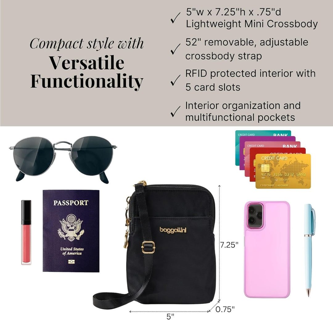 Baggallini Mini Einheitsgrösse Schwarze und Goldfarbene Hardware, Einheitsgrösse Schwarze und Goldfa