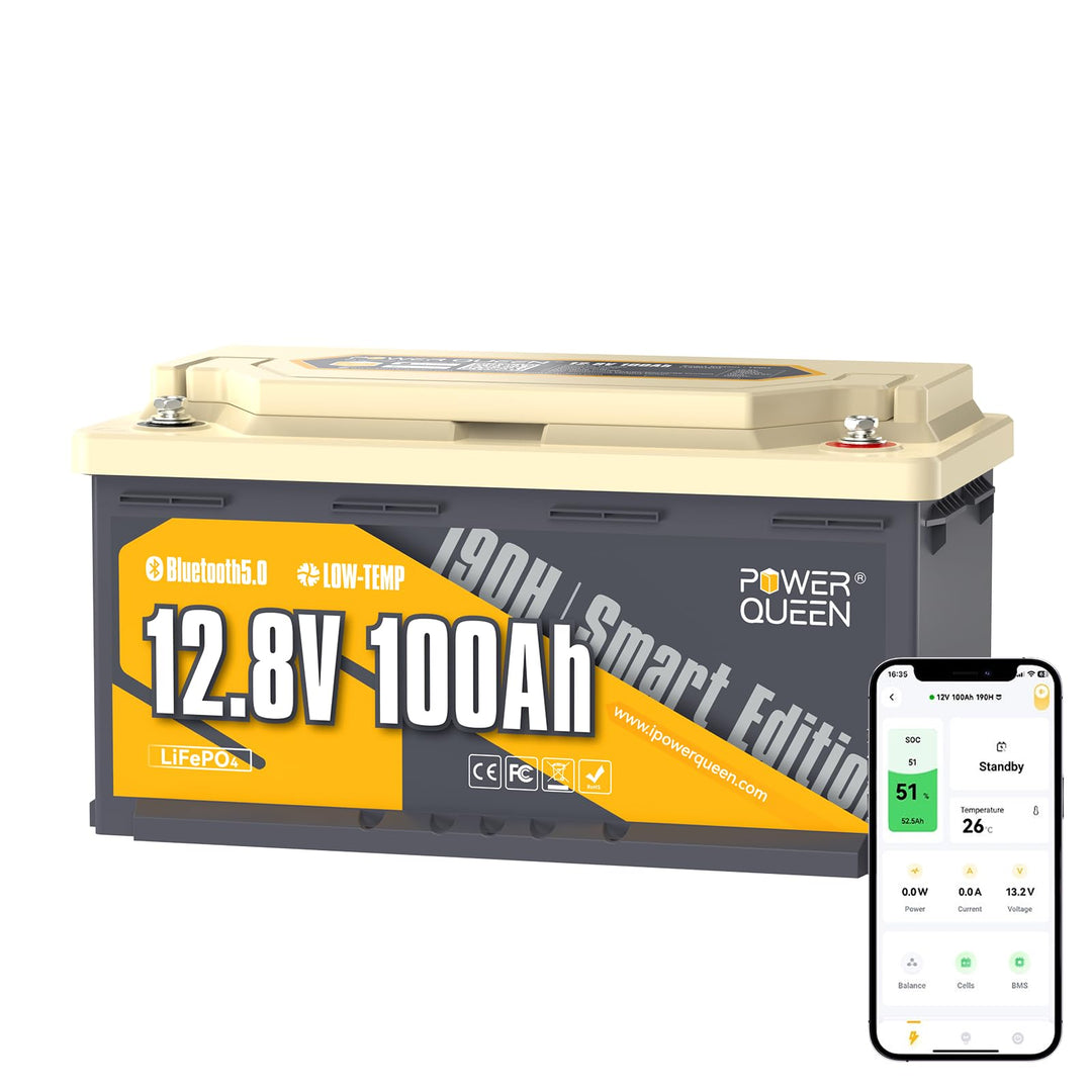 Power Queen 12V 100Ah LiFePO4 Batterie für Wohnmobile 12V100Ah H190 Bluetooth, 12V100Ah H190 Bluetoo