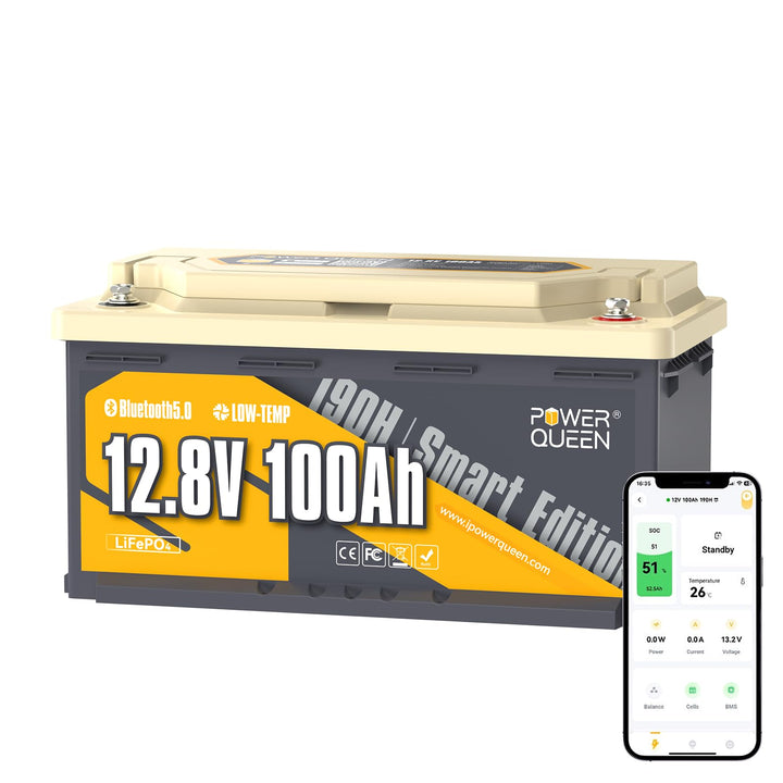 Power Queen 12V 100Ah LiFePO4 Batterie für Wohnmobile 12V100Ah H190 Bluetooth, 12V100Ah H190 Bluetoo