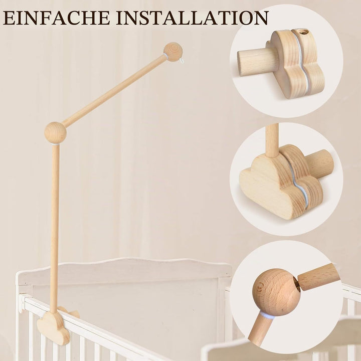 Mobile Halterung Holz für Babybett, Mobile Ständer Wolken Design, 360°Drehbar Baby Mobile Aufhänger,