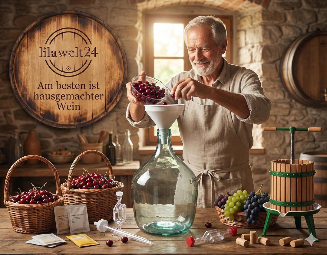 lilawelt24 Weinballon mit Korb Glasballon Gäreimer Gärballon Gärbehälter (Weinballon 15L), Weinballo