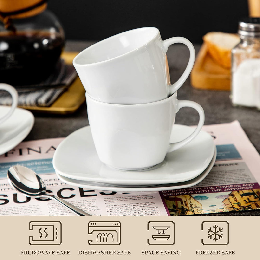 MALACASA, Serie Elisa, 12tlg. Set Cremeweiss Porzellan Kaffeeservice Kaffeebecher Set, Kaffeetassen