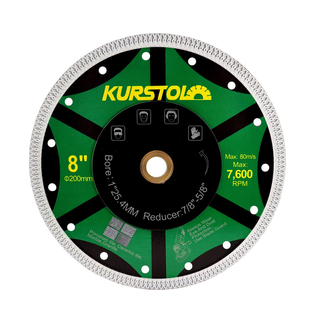 KURSTOL Fliesen-Porzellan-Diamantklinge – 8"/200mm superdünnes Diamant-Trennscheibe, Dorn 7/8"-5/8"