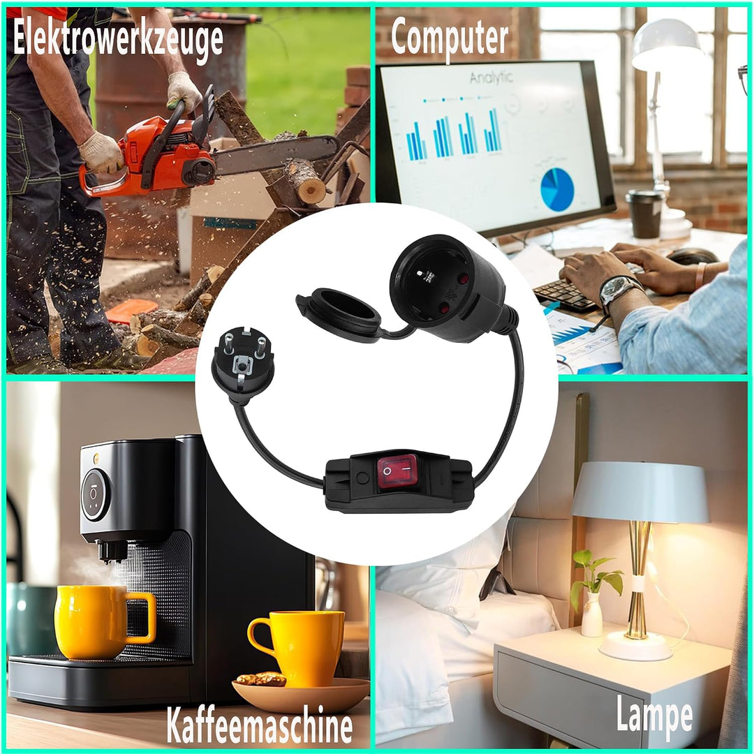 Schuko Verlängerungskabel mit Schalter, Verlängerungskabel Outdoor mit Schuko Stecker,Netzkabel Stec