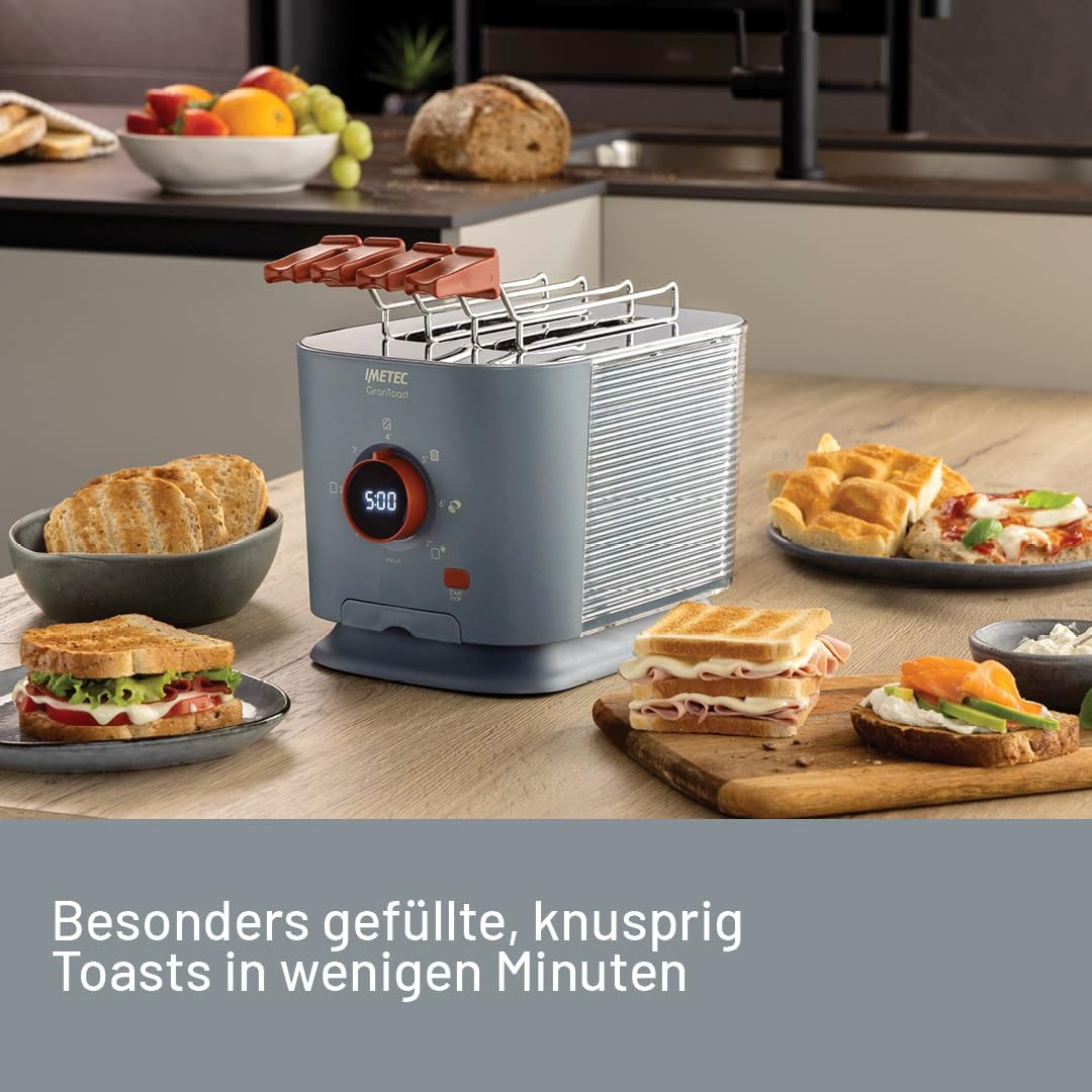 Imetec Grantoast - Toaster 2 XL-Scheiben mit zu öffnenden Zangen für gefüllte Toasts - 7 Bräunungsst