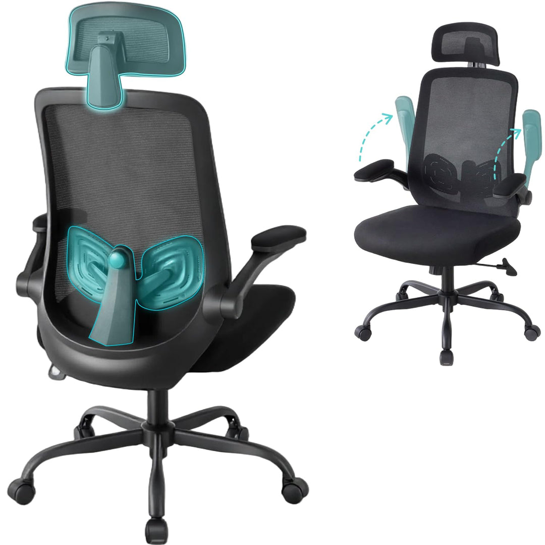 DUMOS Bürostuhl Ergonomisch, Gaming Stuhl mit Verstellbarer Kopfstütze, Armlehnen Schreibtischstuhl,